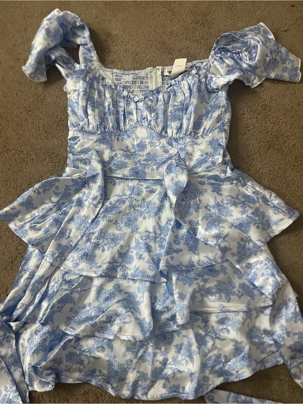 Light Blue Floral Ruffled Mini Dress